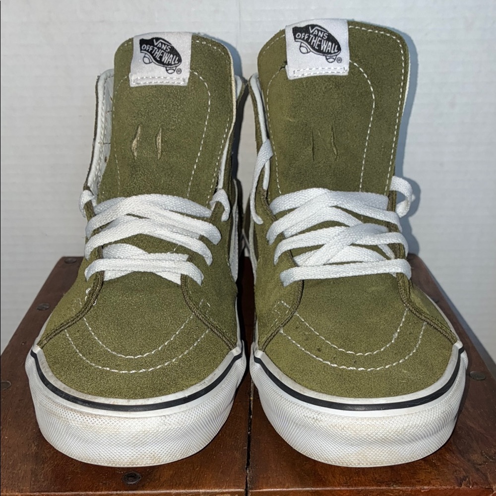 Vans Olive Green and White High-Top Sneakers